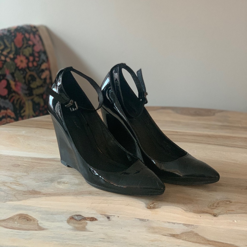 7 for All Mankind Black Patent Wedge Heel